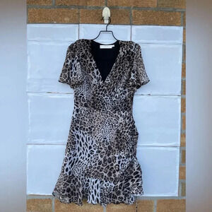ASTR the Label Leopard Print Ruched Mini  Dress M